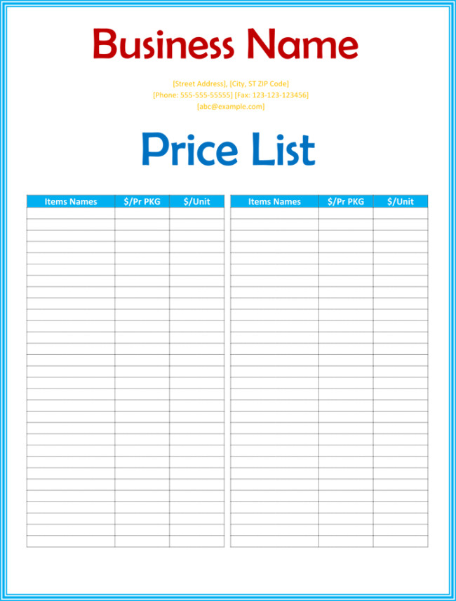 Price List Template Excel Price List Template 6 Price Lists for Word and Excel