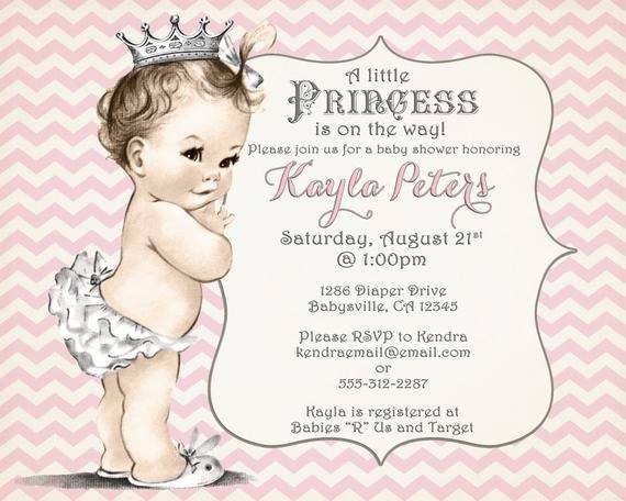 Princess Baby Shower Invitations Templates Girl Baby Shower Invitation Chevron Princess for Girl Pink