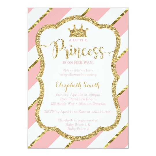 Princess Baby Shower Invitations Templates Little Princess Baby Shower Invite Faux Glitter Card