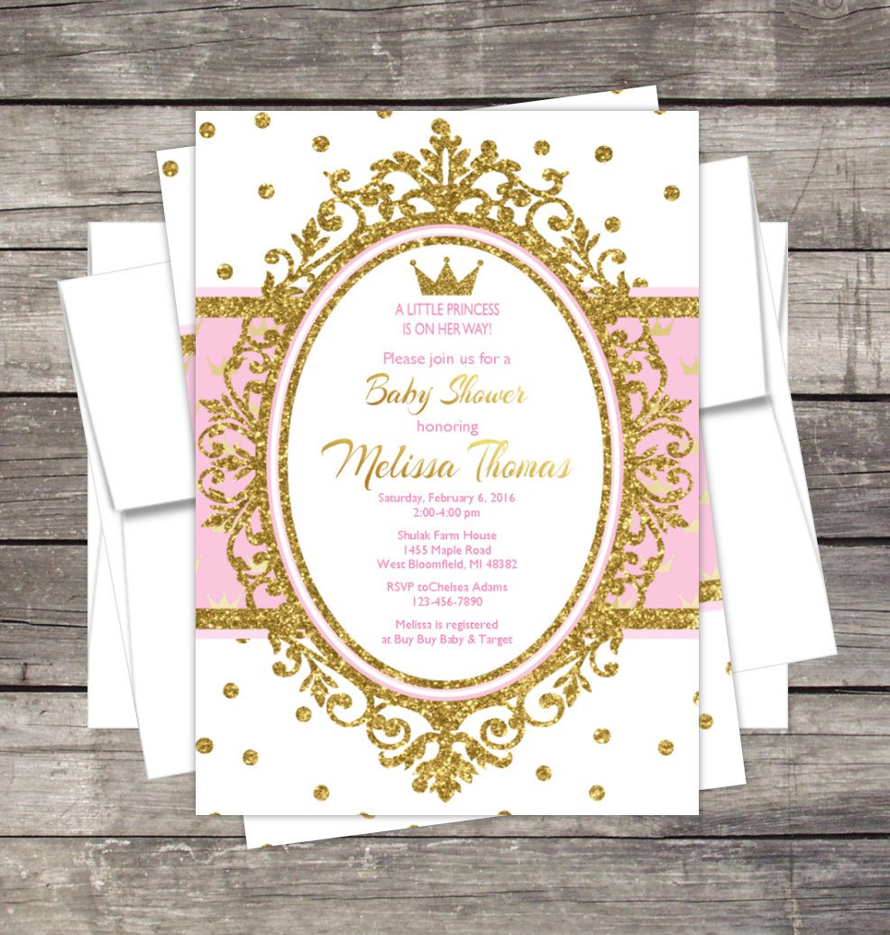 Princess Baby Shower Invitations Templates Royal Princess Baby Shower Invitation Pink or Lavender Gold