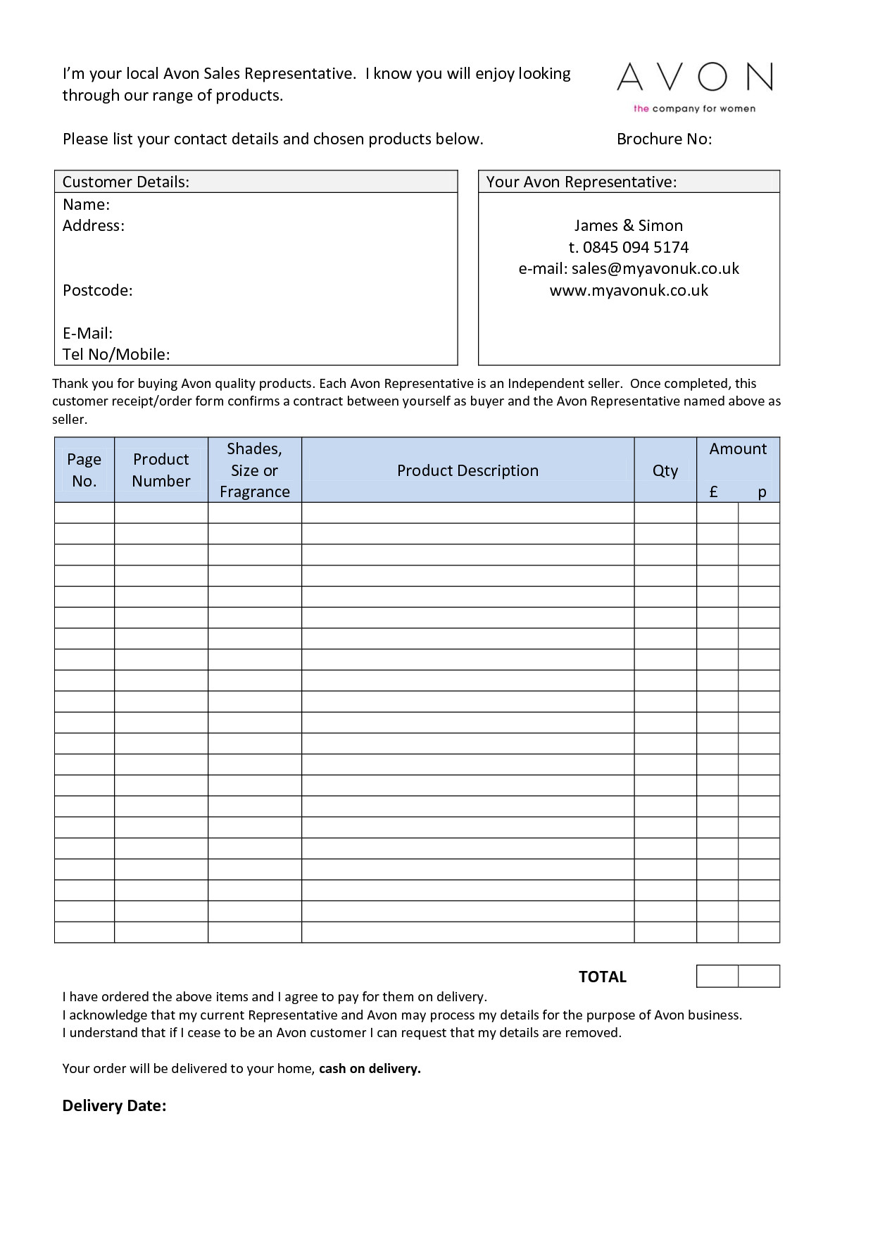 Printable Avon order forms Avon order form 2010 I Like This order form Make Sure to