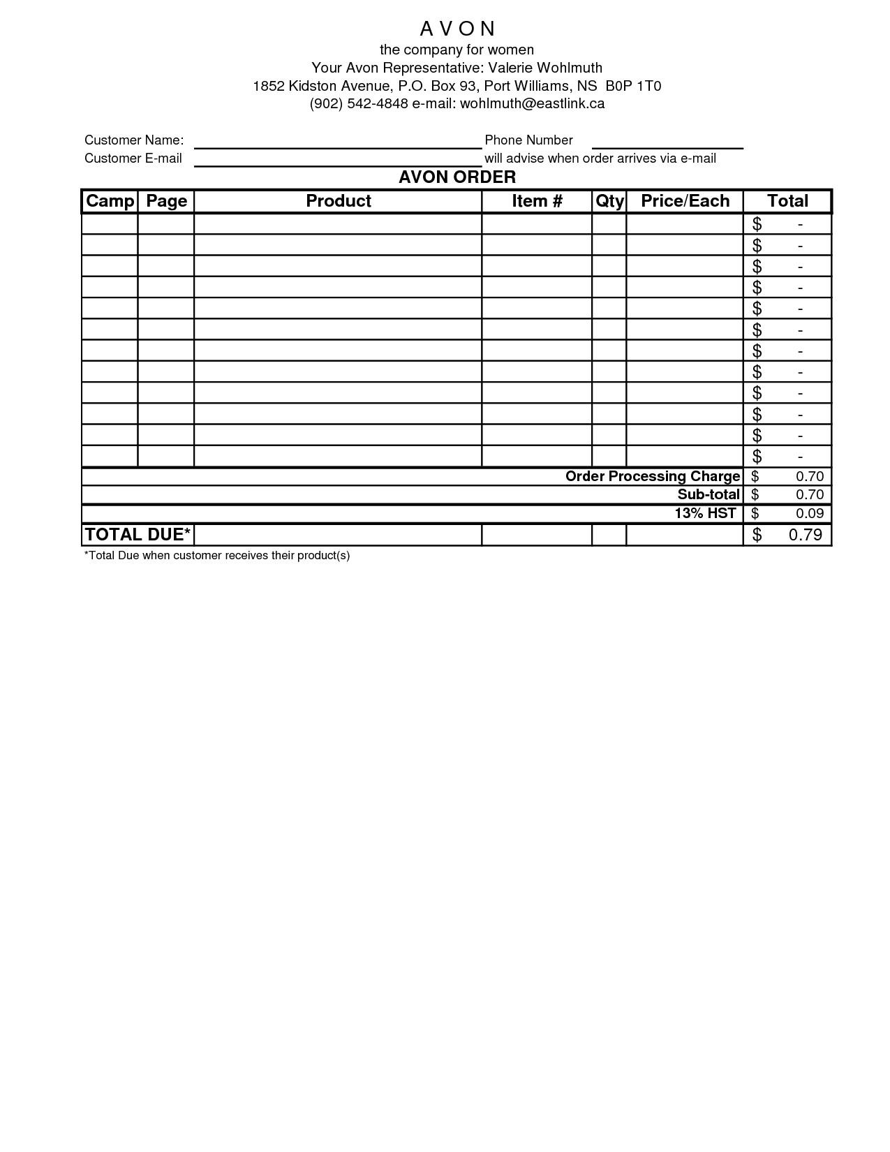 Printable Avon order forms Avon order form Excel Business