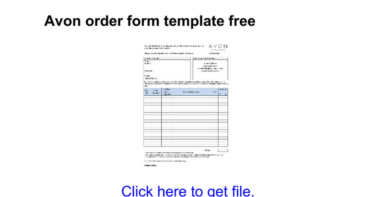 Printable Avon order forms Avon order form Template Free Google Docs