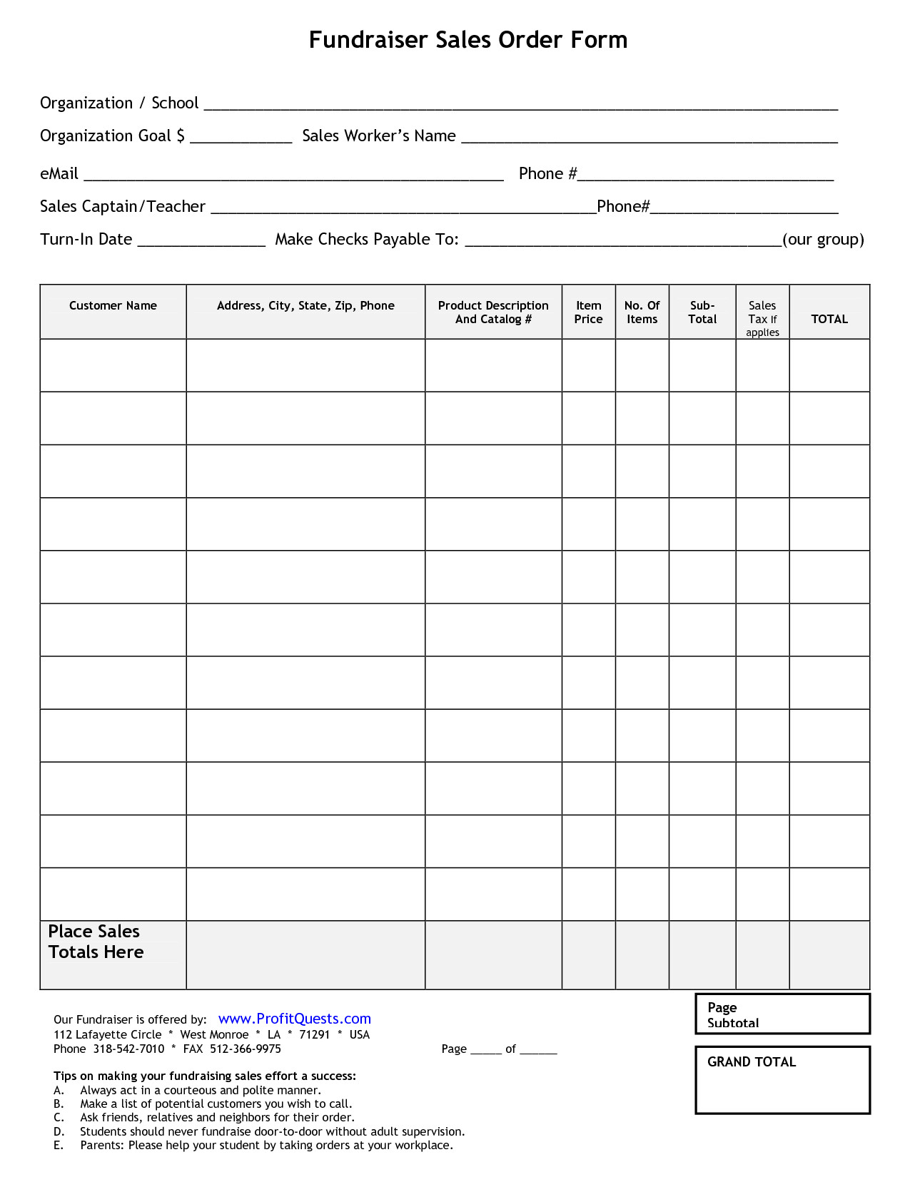 Printable Avon order forms Fundraiser order form