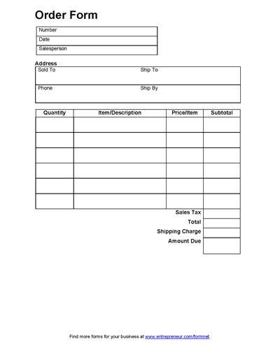 Printable Avon order forms Sales order form order form
