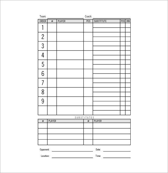 Printable Baseball Lineup Cards Baseball Lineup Card Template Free Download Printable