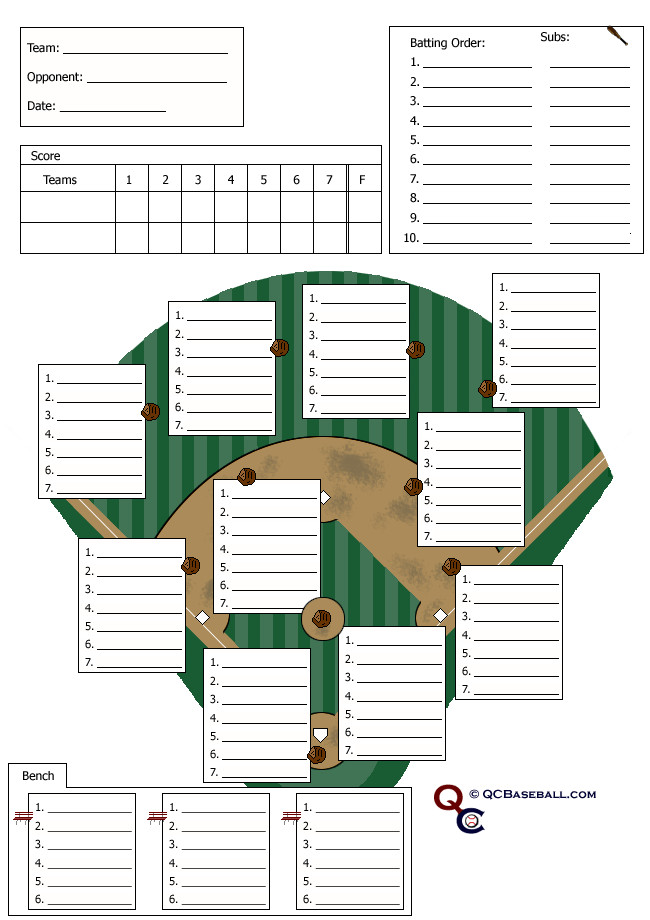 Printable Baseball Lineup Cards soft Ball Positions