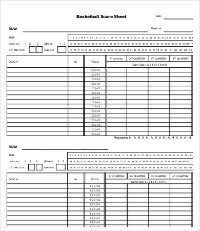 Printable Basketball Score Sheet Basketball Score Sheet 10 Free Pdf Documents Download