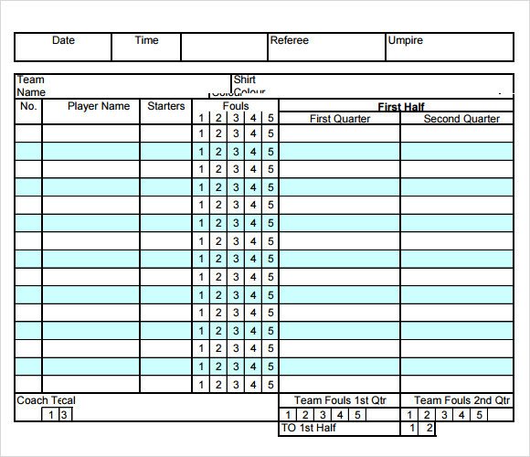 Printable Basketball Score Sheet Sample Basketball Score Sheet 9 Documents In Pdf Word