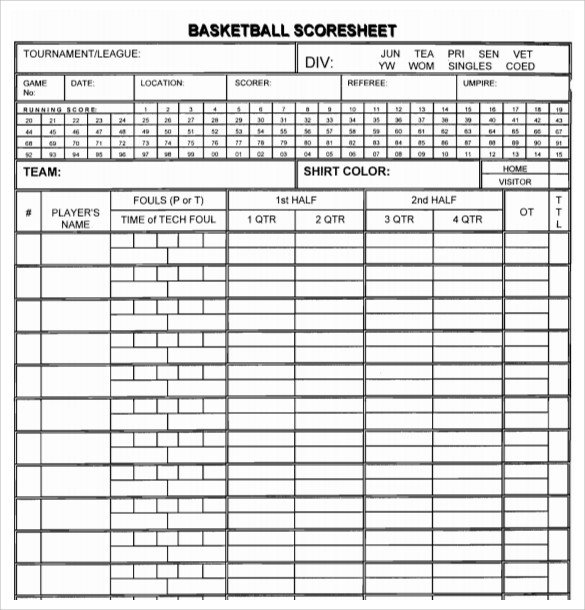Printable Basketball Score Sheet Sample Basketball Score Sheet 9 Documents In Pdf Word