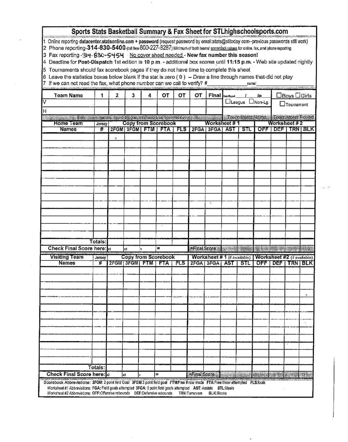 Printable Basketball Stat Sheet Basketball Score and Stats Sheet