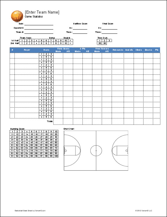Printable Basketball Stat Sheet Basketball Team Roster Template for Excel