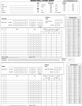 Printable Basketball Stat Sheet Printable Basketball Score Sheet Basketball