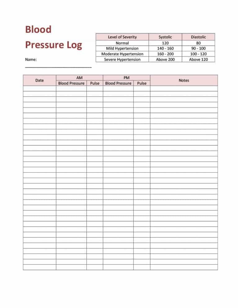 Printable Blood Pressure Log 56 Daily Blood Pressure Log Templates [excel Word Pdf]