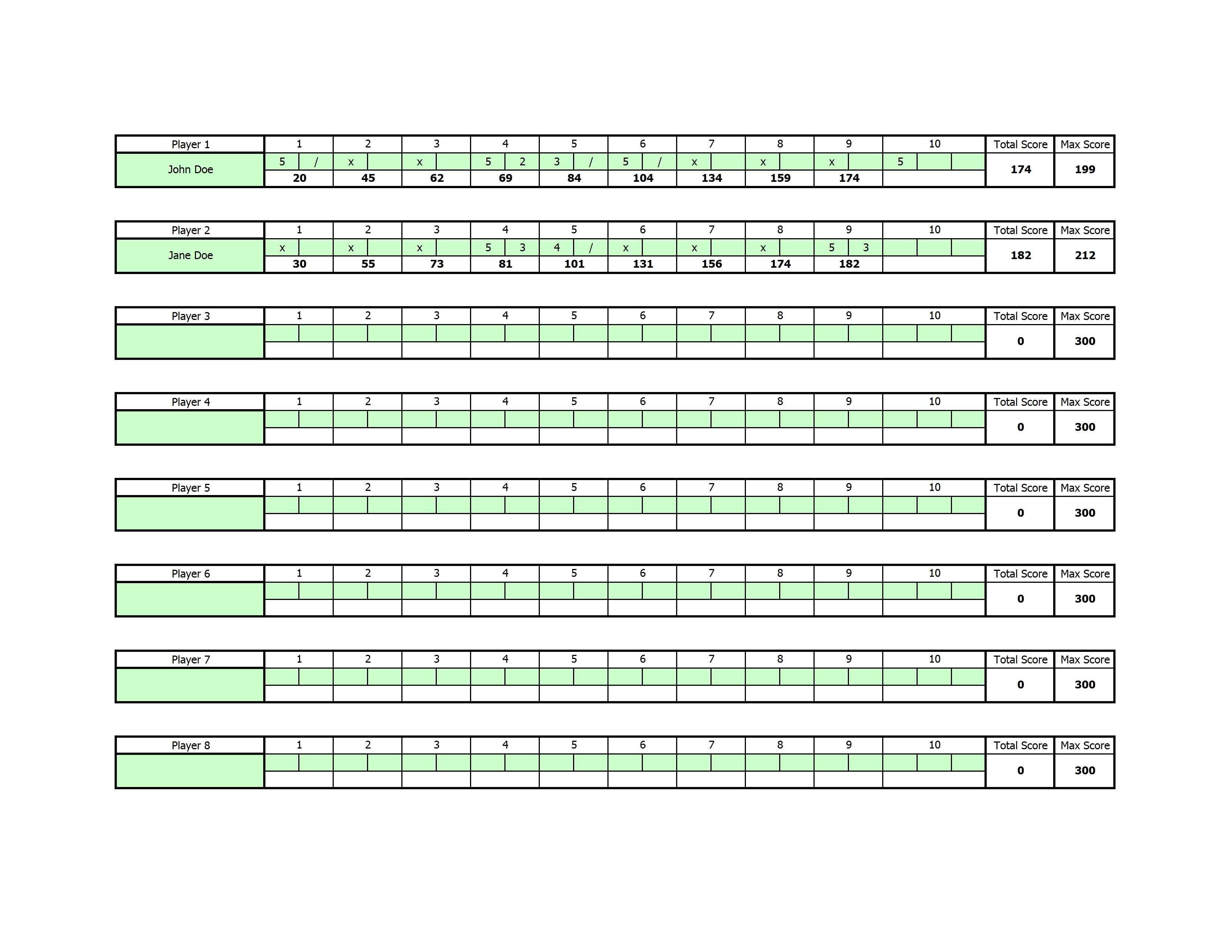 Printable Bowling Score Sheet Printable Bowling Score Sheet Excel Pokemon Go Search