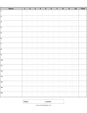 Printable Bowling Score Sheet Printable Bowling Score Sheet