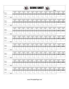 Printable Bowling Score Sheet Printable Bowling Score Sheet