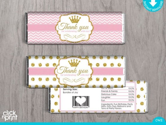Printable Candy Bar Wrappers Pink and Gold Print Yourself Candy Bar Wrappers Printable