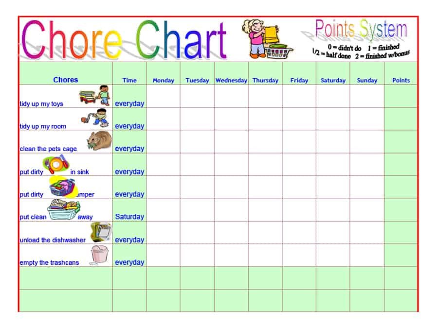Printable Chore Chart Template 43 Free Chore Chart Templates for Kids Template Lab