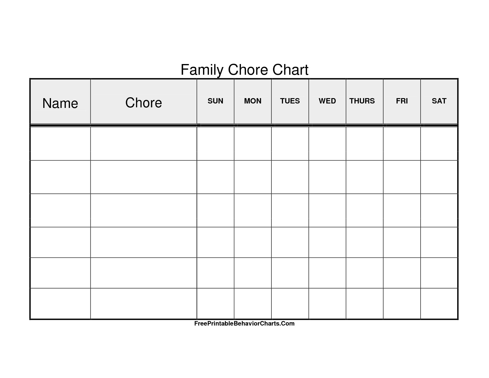Printable Chore Chart Template Chore Family Job Chart
