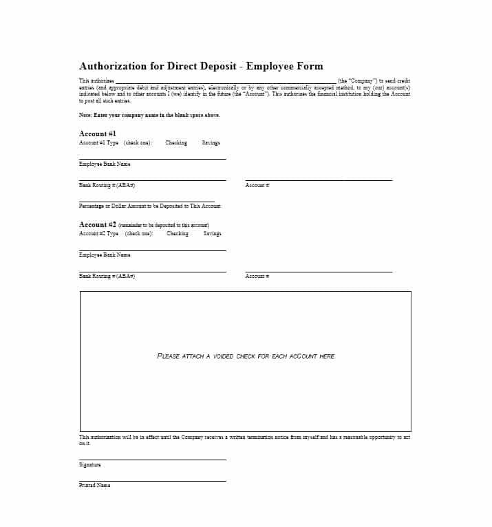 Printable Direct Deposit form 47 Direct Deposit Authorization form Templates Template