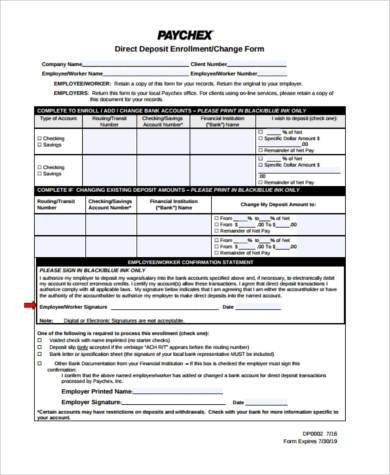 Printable Direct Deposit form Printable Direct Deposit form Samples 8 Free Documents