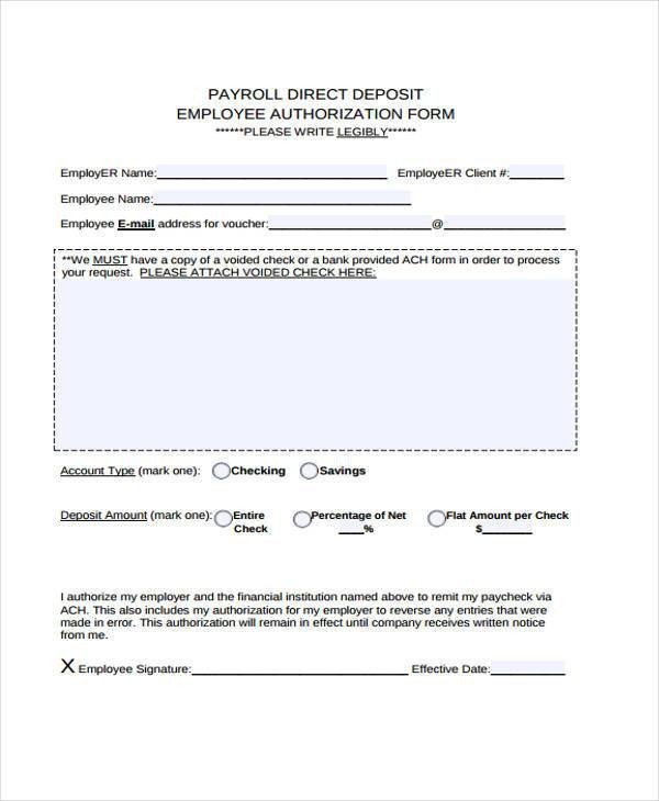 Printable Direct Deposit form Printable Payroll forms