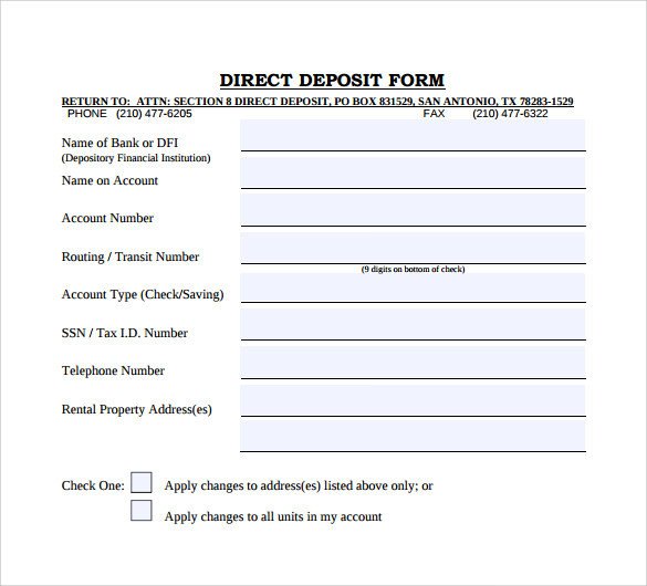 Printable Direct Deposit form Sample Direct Deposit form 8 Download Free Documents In