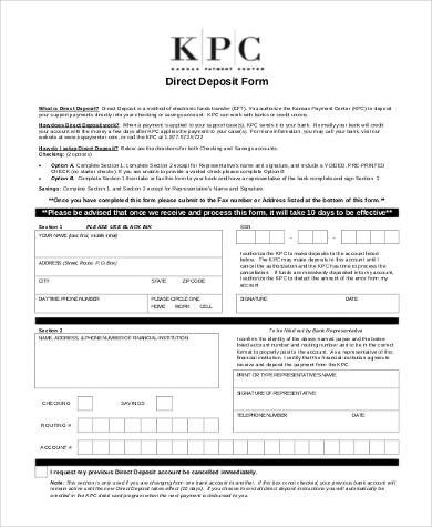Printable Direct Deposit form Sample Generic Direct Deposit forms 8 Free Documents In Pdf