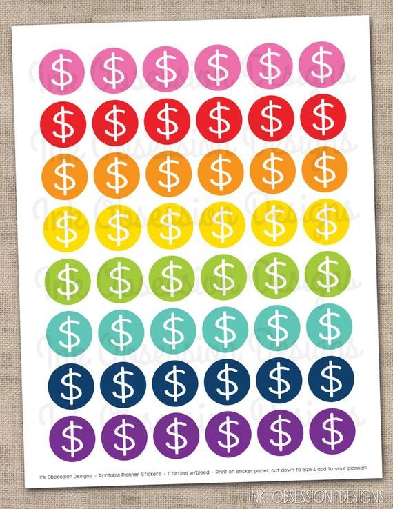 Printable Dollar Signs Printable Planner Stickers Money Dollar by Inkobsessiondesigns