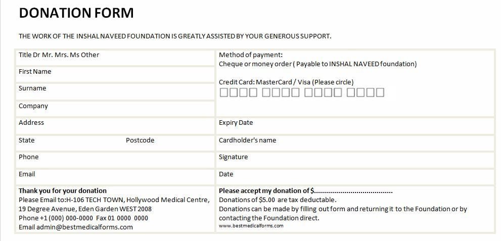 Printable Donation form Template 6 Free Donation form Templates Excel Pdf formats