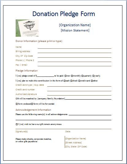 Printable Donation form Template Sample Donation Pledge form