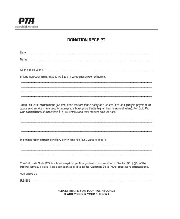 Printable Donation form Template Sample Printable Receipt form 10 Free Documents In Pdf