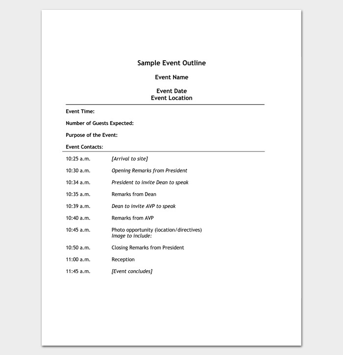 Printable event Program Template event Program Outline 13 Printable Samples Examples
