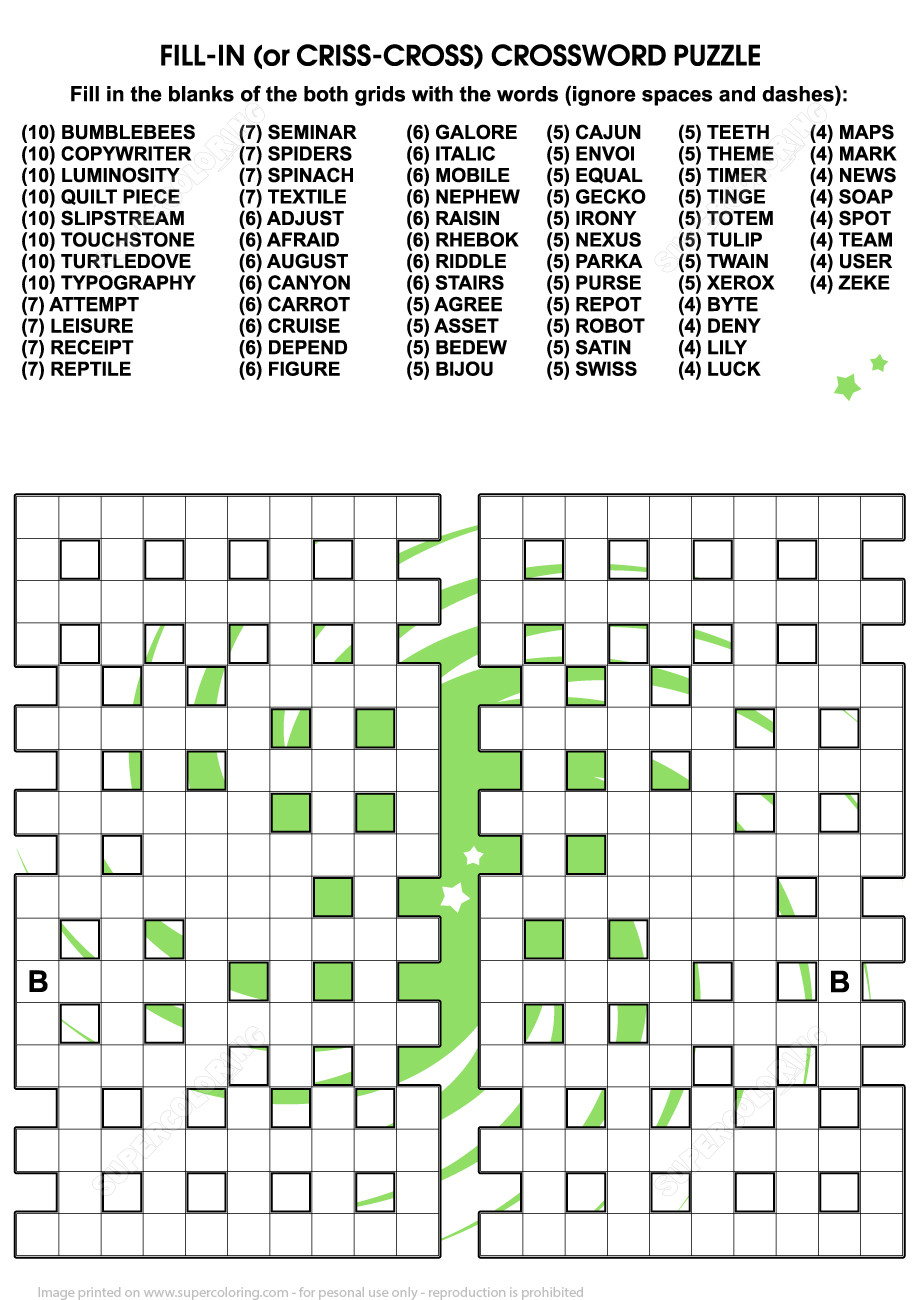 Printable Fill In Puzzle Fill In Crossword Criss Cross Puzzle