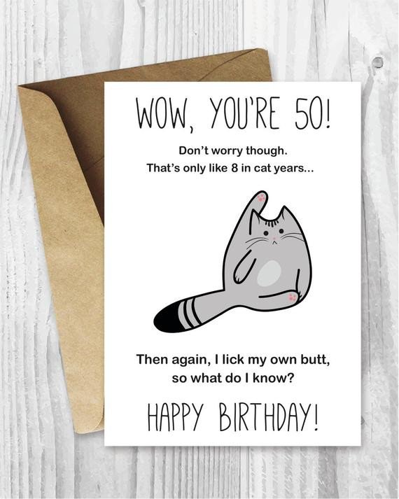 Printable Funny Birthday Card 50th Birthday Card Printable Birthday Card Funny Cat