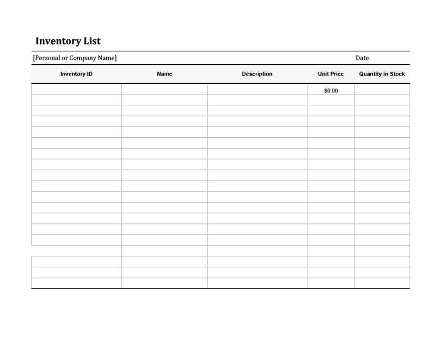 Printable Inventory List Template 45 Printable Inventory List Templates [home Fice