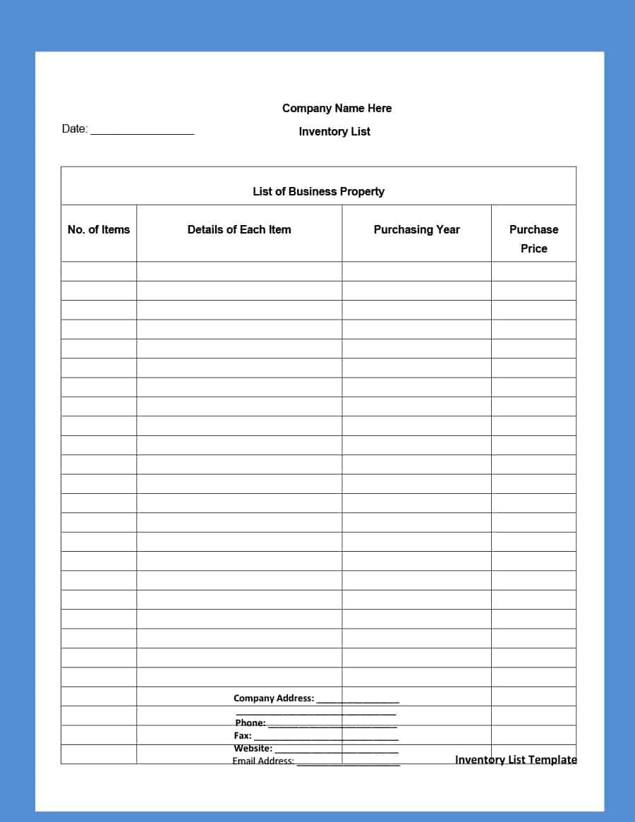 Printable Inventory List Template 45 Printable Inventory List Templates [home Fice