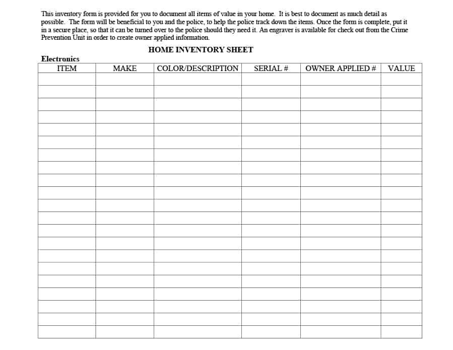 Printable Inventory List Template 45 Printable Inventory List Templates [home Fice