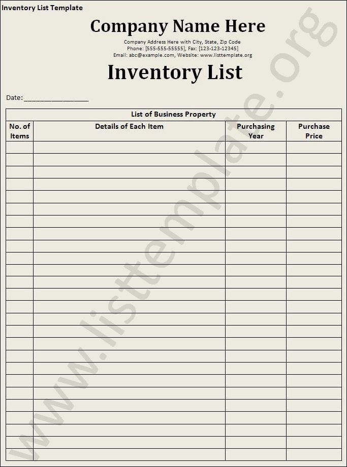 Printable Inventory List Template Inventory List Template Craft Ideas