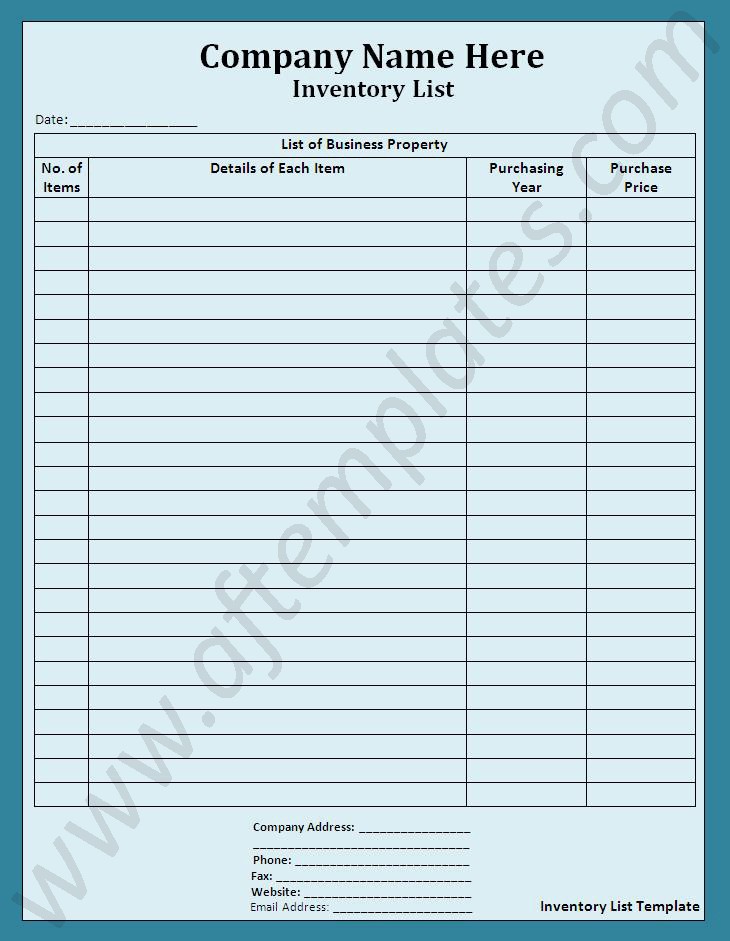 Printable Inventory List Template Inventory List Template