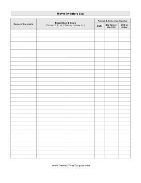Printable Inventory List Template Movie Inventory List Template