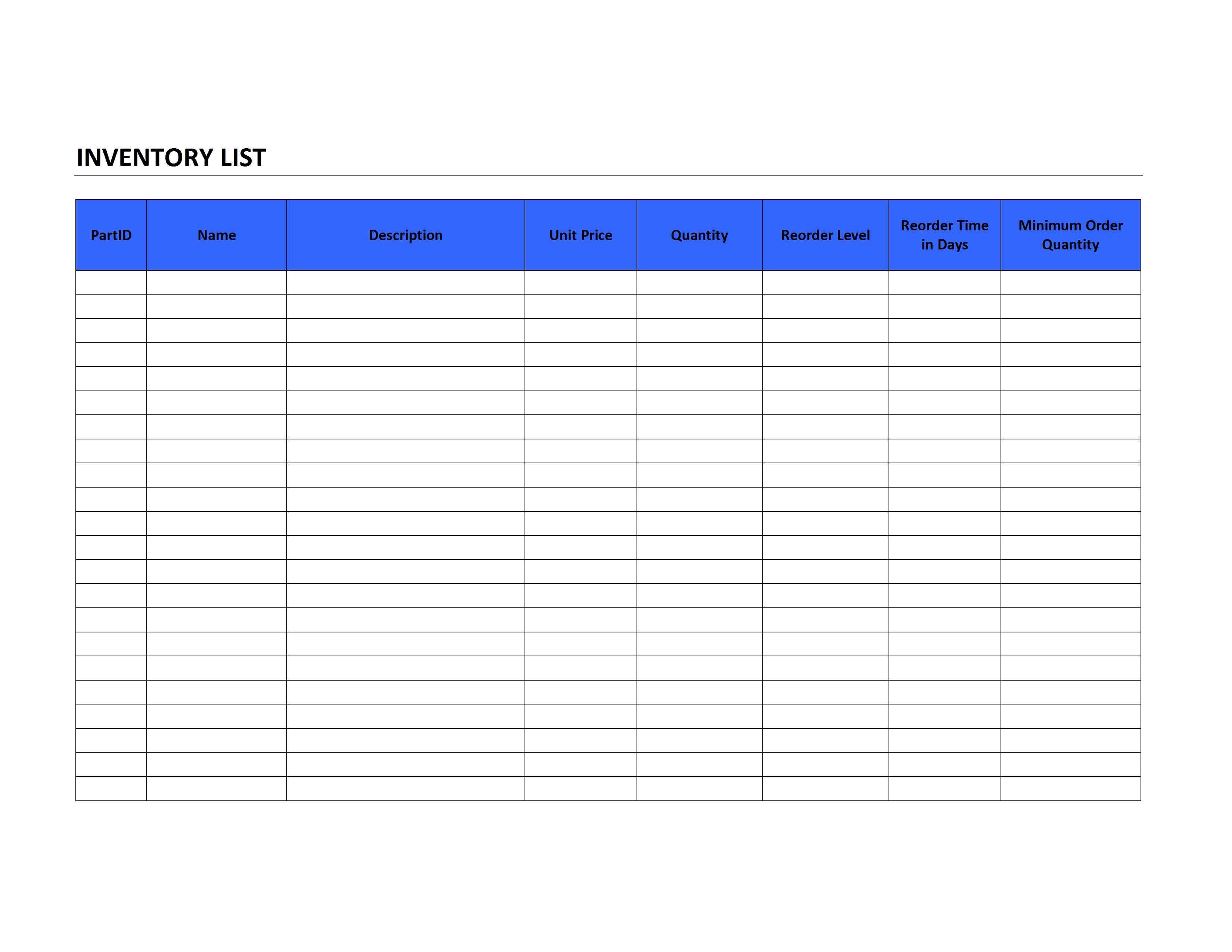 Printable Inventory List Template Physical Inventory Count Sheet Template