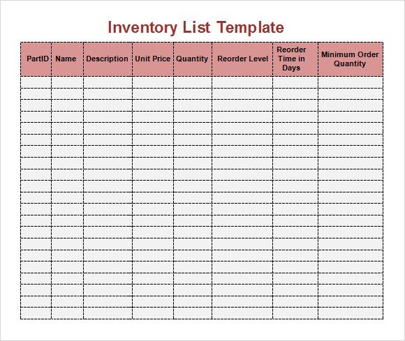 Printable Inventory List Template Sample Inventory List Template 9 Free Documents
