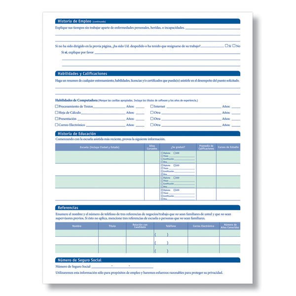 Printable Job Application In Spanish Blank Job Applications In Spanish for Salary Positions