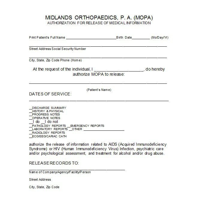 Printable Medical Release form 30 Medical Release form Templates Template Lab