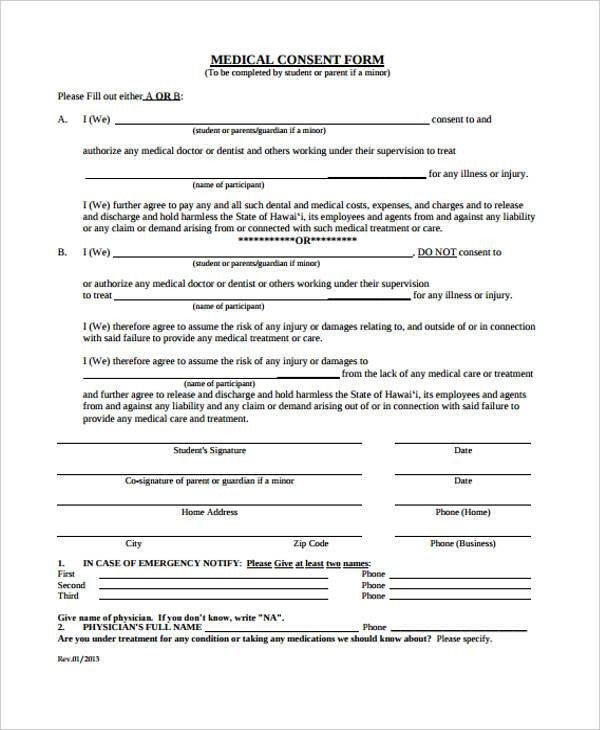 Printable Medical Release form Free Consent form Samples