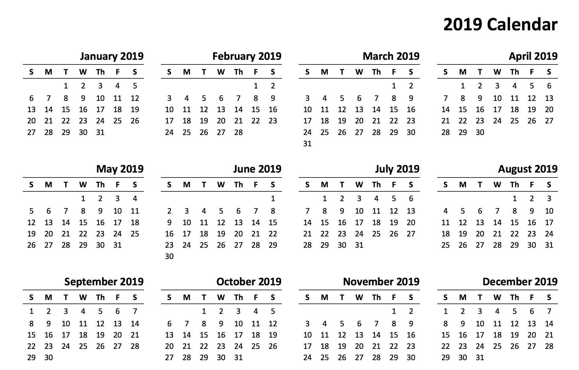 Printable Monthly Calendar Template 2019 Printable Calendar Templates Pdf Excel Word Free