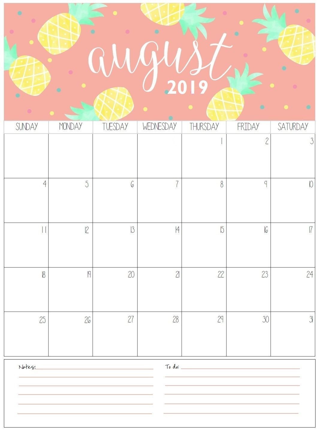 Printable Monthly Calendar Template August Monthly Calendar 2019 organization