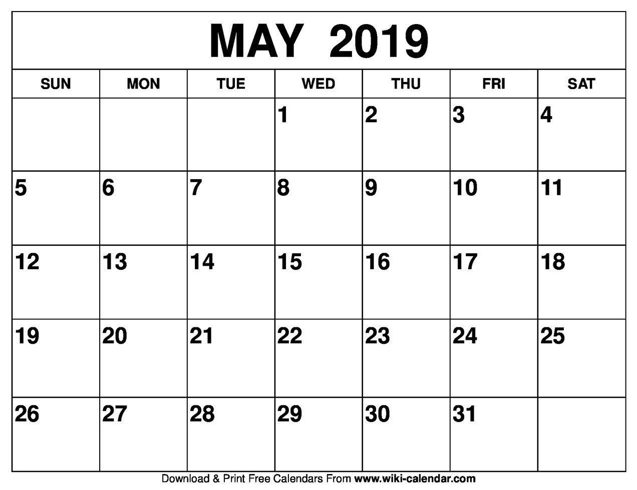 Printable Monthly Calendar Template Blank May 2019 Calendar Printable On We Heart It